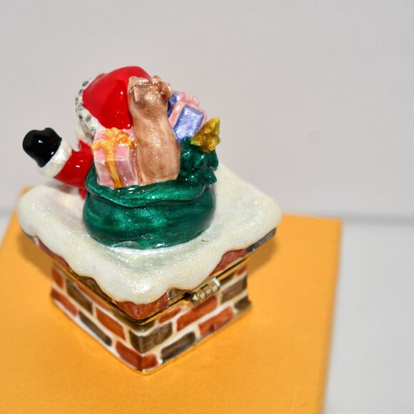 Santa in Chimney Enamel Trinket Box, Hinged Jewelry Organizer MINI NIB - Picture 3 of 5